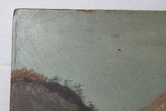 Antique 1880s Victorian Eastlake Oil Painting Alpine Lake Landscape Folk Art