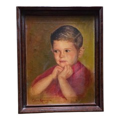 Ellen Kerrington (American, XX) Oil On Canvas Portrait Of A Boy Dated 1957