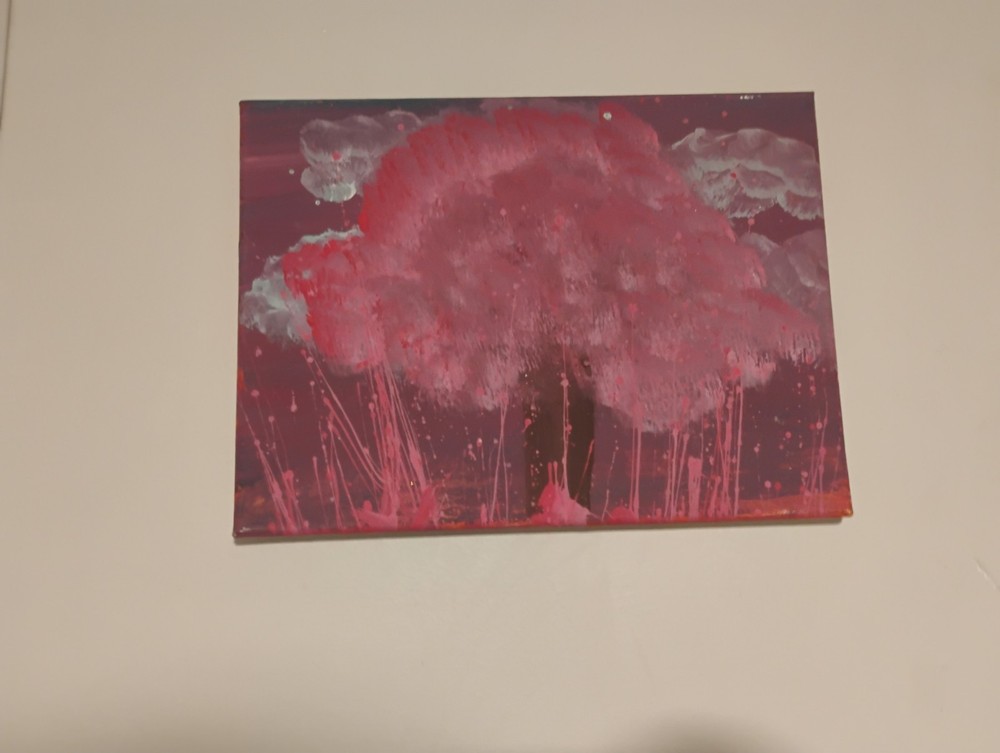 Pink Cherry Blossom Tree With Pink Grass