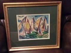 Nathaniel Dirk American Modern Watercolor Signed Listed Titled „Regetta“ C. 1940