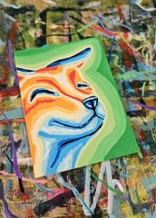 ACEO Cute Fox Head Mini Painting Original Acrylic Markers Artwork Signed Artwork