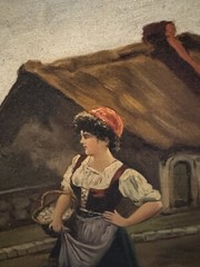 M. Colvin Woman In Market Signed Italian Oil Painting One Of A Kind Rare 1900s