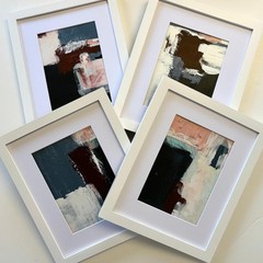 LOT of 2 original signed Abstract Paintings white matted and framed 9 x 11 OOAK