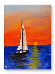 Original Sailboat Sunset 11×14 Painting Seascape Acrylic Coastal Nautical Art