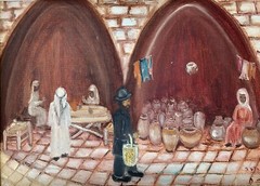 Weiss (Mid 20th Century) Judaica Primitivism Jewish Artist Hebrew Oil Painting