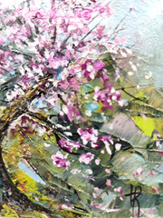 Original Oil Painting 4×6 in Framed Signed Cherry Blossom Impasto Art
