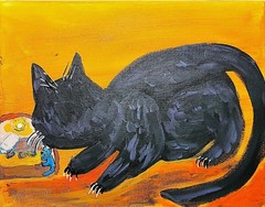 Cat And Mouse Vibrant Abstract Expressionism Canvas Painting 11×14