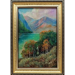 Original Oil Painting Mountain Landscape with River Signed Framed 6×4