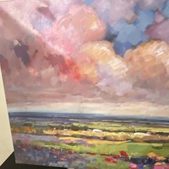 Large Impressionist Landscape Canvas Painting Clouds Field Flowers