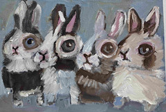 Original 9″x12″ rabbit oil painting on arches oil paper, signed on the back