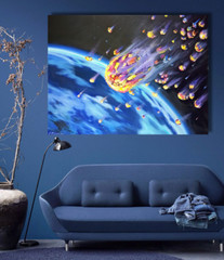 Universe Oil Painting 120×90 cm Comet Earth Stars Original Painting on Canvas