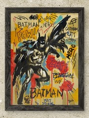 Original Neo Expressionist Batman Painting Comic Book Superhero Pop Art Canvas
