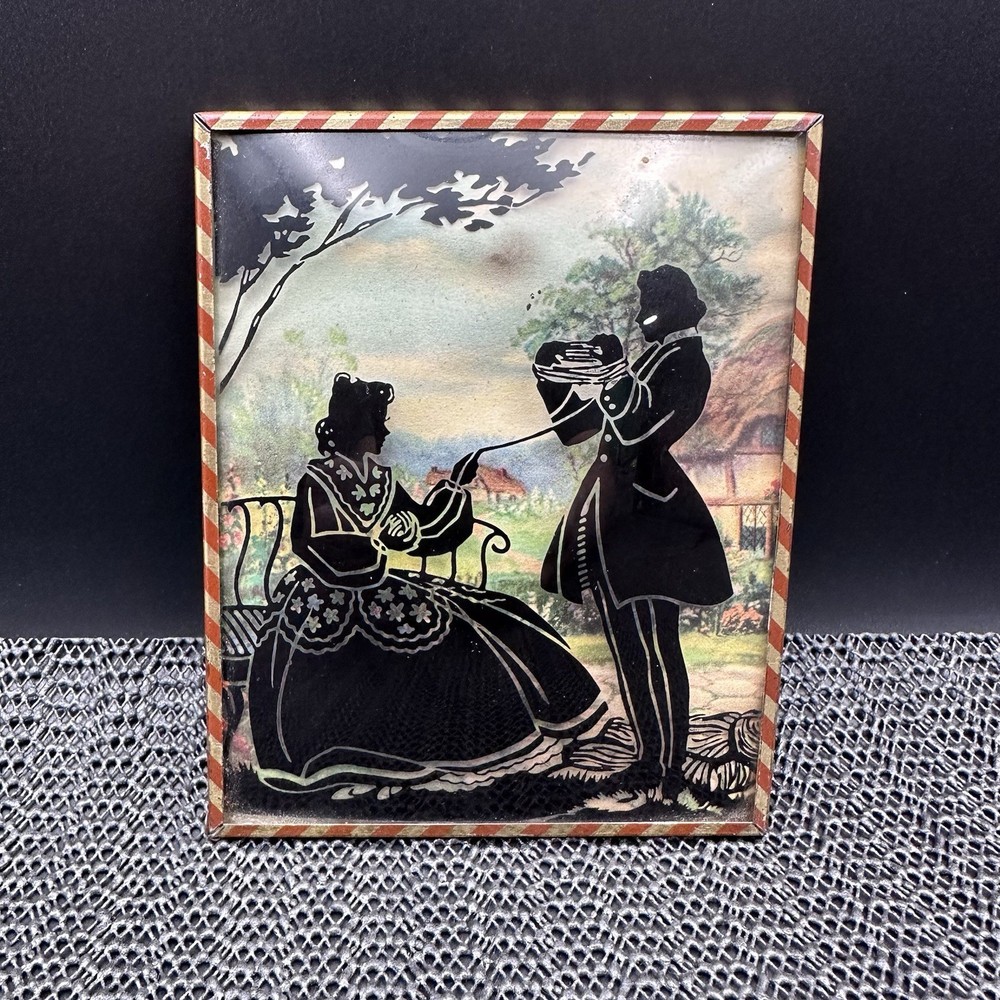 VTG Silhouette Painted Convex Glass Couple Picture 1940’s