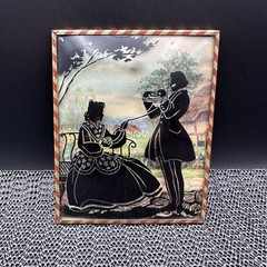 VTG Silhouette Painted Convex Glass Couple Picture 1940’s