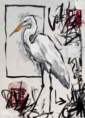 SAMATOWIC Egret 12×16 Abstract Expressionism Signed Original Wall Art Decor 582