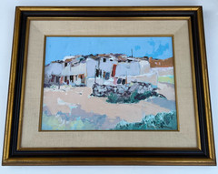 Heinz Rosien (b.1919- ) „Southwest Desert Village/ Ranch“ Oil Painting on Board