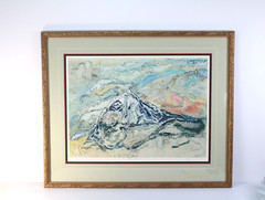 Mid Century A/P Abstract Lithograph „Magic Mountain“ On Rice Paper Signed Debo