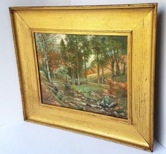 Painting Oil on Cardboard Landscape Wood Frame Signed around 1900 N416