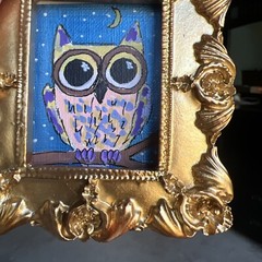 Whimsical Owl,cute, original miniature painting,small,mini