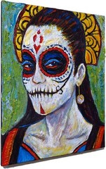 SKULL MASK OIL█PAINTING REALIST ART█VINTAGE ORIGINAL█DAY OF THE DEAD SKELETON NA
