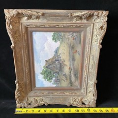 Janice Bourgeois Trahan Folk Art Oil Painting „House on the Hill“ Americana