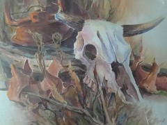 Watercolor on Paper Matted Signed Don Trout Resting Place 28 x 20 in