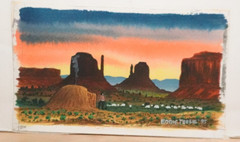 EDDIE TSOSIE NAVAJO ORIGINAL WATERCOLOR LANDSCAPE MINIATURE PAINTING 1995