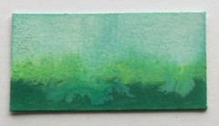 MINT GREEN SKY LANDSCAPE Miniature Watercolor Painting 1″x2″ Julia Garcia NEW