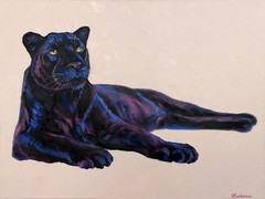 Original Black Panther Oil Painting Large Leopard Jungle Big Cat 18×24″ Wall Art