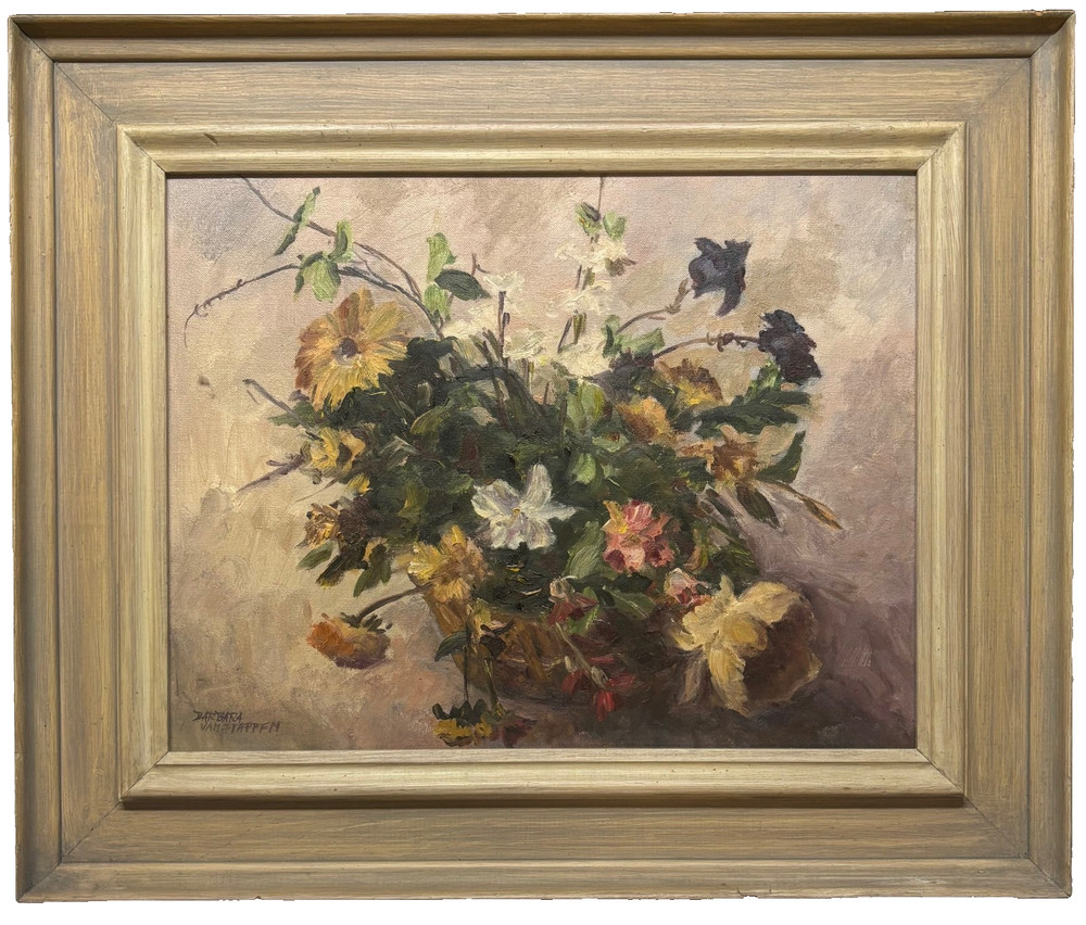 Vintage Barbara Van Stappen BOSTON School MODERNIST Still Life FLowers PAINTING