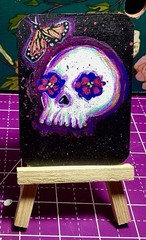 aceo original painting skull Calavera Butterfly Mariposa Mexican Folk Art