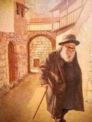 Emanuel Schary Original Oil on Board Painting of Rabbi, Rabin Walking. Judaica .