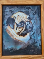 Signed Catrina Fawn Pug Dog Pet Painting Portrait 10″x12″ Framed