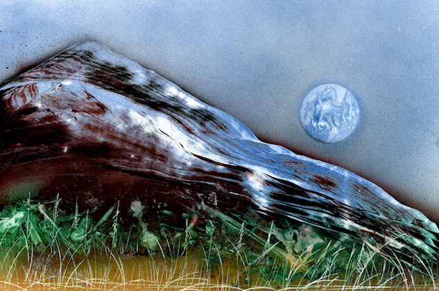 Signed Painting of a Landscape Scene with Blue Planet by artist Jason Girard