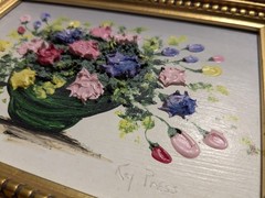 Kay Press Vase Of Flowers Oil On Board Painting – Impasto Signed/Framed