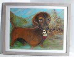 Original Acrylic on Canvas Board Dachshund Dog in the Woods Framed 11″ by 14″
