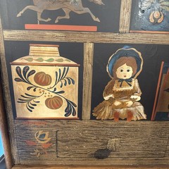 Vintage Huntington Folk Art Oil On Canvas Shadow Box Scene 27”x33”