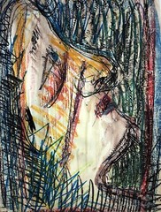 Morris Yudelson–Original Abstract Painting „Crazy Crayon Multi-Color Face“ 1982
