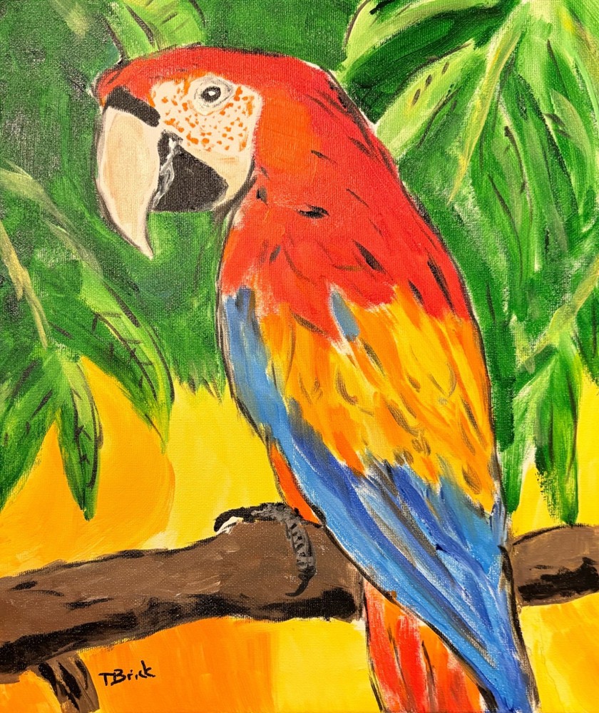 Original Parrot Painting Tropical Bird Acrylic Art Colorful Macaw Jungle Canvas