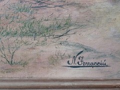Mid-Century Modern Original Oil Painting Nicanor Ferracciú Brazilian Landscape