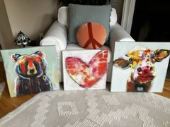 Painting Set of 3 Bear, Heart, Cow Unframed