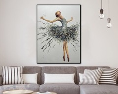Monumental Ballerina Art Original Framed Colorful Ballet Canvas 40″x30″