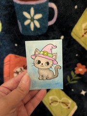 Aceo Original Watercolor Witch Cat Painting| #4 Of 5
