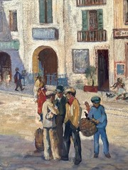 Paris France Painting French Large Oil Street Scene City Life Greenwood Vintage