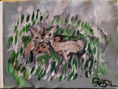 “Hidden Fawns in Spring Grass – Original 9×12 Deer Painting by Basil Bakhshi”
