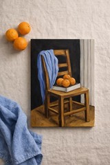 Orange Still Life Painting Chair Fruit Art 18×24