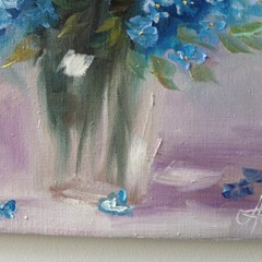 Blue Floral Bouquet Original Oil Painting Impressionist Still Life Wall Decor