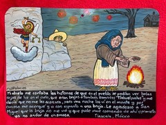 Mexican Folk Art Gonzalo Palacios Retablo Ex Voto Man Spies Witch In Wilderness