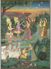 Radha Krishna Painting Of Krishna Ras Leela (Dancing) Art On Cloth 13×17.5 Inch