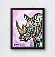 Rhino Expressionist Original Art 11×14 Street Style Abstract Painting on Canvas